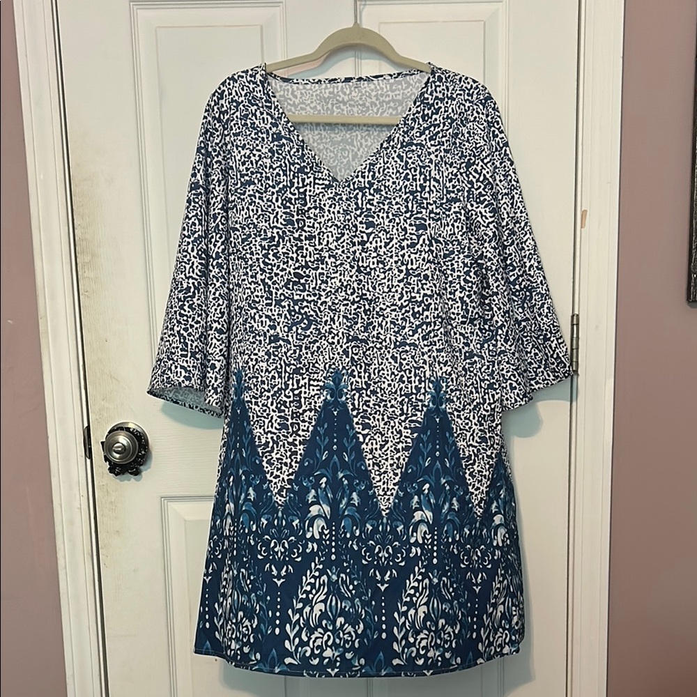 Blue and White Patterned Dress